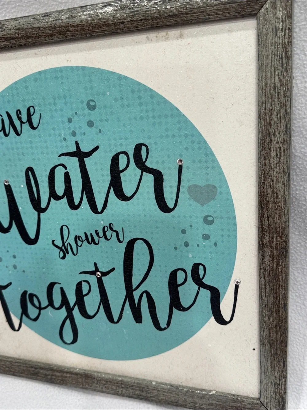Save Water Shower Together Framed Wall Sign - Teal
